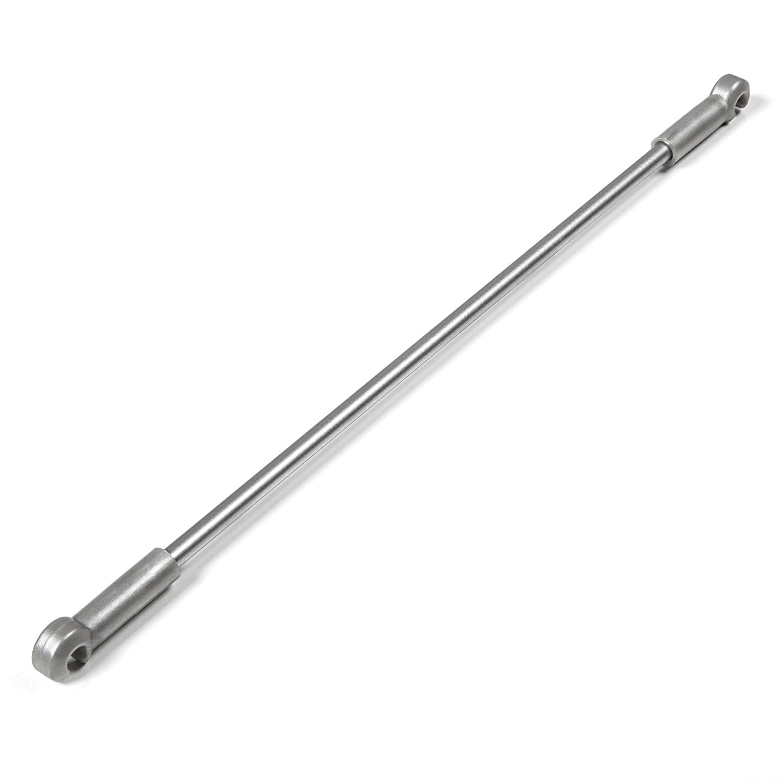 Ein silbergrauer Trennstab für 30er DISPENSA Einhängekorb oder ARENA classic Tablar von Kesseböhmer, mit zylindrischen Verbindern mit kreisförmigen Löchern an beiden Enden. Der Stab ist diagonal auf weißem Hintergrund abgebildet.