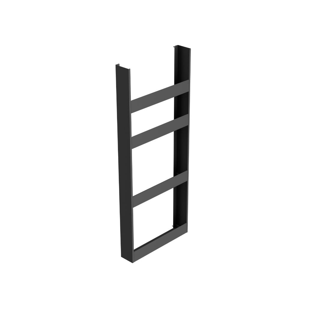 Das K-Line Side EasyRack ist ein schwarzes, rechteckiges Metall-Türregal mit drei horizontalen Sprossen und zwei vertikalen Schienen, ideal für platzsparende Aufbewahrung, aufrecht dargestellt vor einem schlichten weißen Hintergrund.